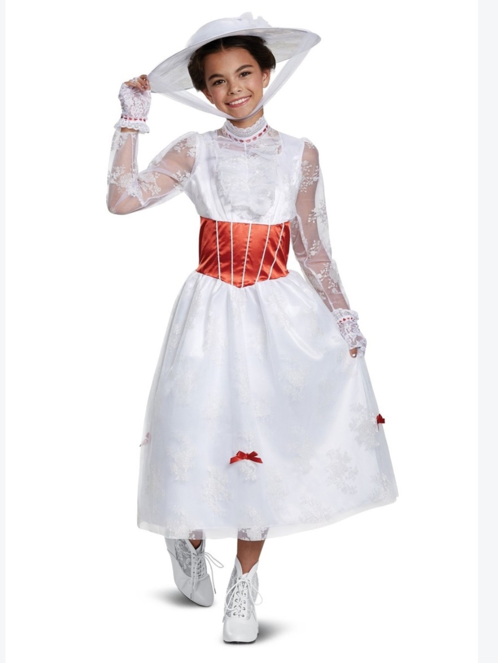 Disney Mary Poppins deluxe costume dress hat kids girls L 10-12 Halloween NEW